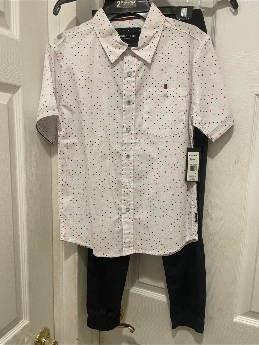NWT Kenneth Cole size 10 White Short-Sleeve Shirt & matching dark blue trousers